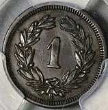 1866-B PCGS AU 55 Switzerland  1 Rappen Key Date Bern Coin POP 1/3 (26030501C)