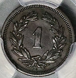 1866-B PCGS AU 55 Switzerland  1 Rappen Key Date Bern Coin POP 1/3 (26030501C)