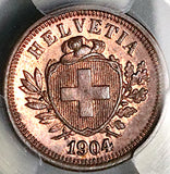 1904-B PCGS MS-64 RB Switzerland  1 Rappen Choice Bern Mint State Coin POP 1/1 (26020101C)