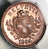 1904-B PCGS MS-64 RB Switzerland  1 Rappen Choice Bern Mint State Coin POP 1/1 (26020101C)