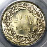 1961 PCGS MS 67 Switzerland 2 Francs Mint State Swiss Gem Coin (23111003C)