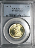 1961 PCGS MS 67 Switzerland 2 Francs Mint State Swiss Gem Coin (23111003C)