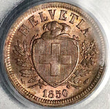 1850-A PCGS MS-65 RB Switzerland  2 Rappen Choice Red Brown Paris Mint Coin (25052503C)