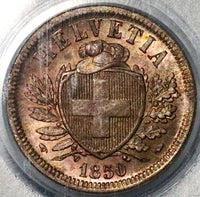 1850-A PCGS MS-65 RB Switzerland  2 Rappen Choice Red Brown Paris Mint Coin (25052503C)