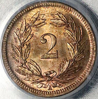 1850-A PCGS MS-65 RB Switzerland  2 Rappen Choice Red Brown Paris Mint Coin (25052503C)