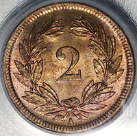 1850-A PCGS MS-65 RB Switzerland  2 Rappen Choice Red Brown Paris Mint Coin (25052503C)