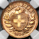 1936 NGC SP 65 RD Switzerland 2 Rappen RED Specimen GEM Coin POP 5/0 (24082601C)
