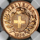 1936 NGC SP 65 RD Switzerland 2 Rappen RED Specimen GEM Coin POP 5/0 (24082601C)