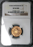 1936 NGC SP 65 RD Switzerland 2 Rappen RED Specimen GEM Coin POP 5/0 (24082601C)