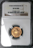 1936 NGC SP 65 RD Switzerland 2 Rappen RED Specimen GEM Coin POP 5/0 (24082601C)