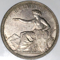 1874-B NGC AU 58 Switzerland 5 Francs Bern Mint Silver Coin (25051102C)