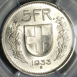 1933-B PCGS MS 63 Switzerland  5 Francs William Tell Silver Coin (26082501C)