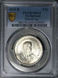 1933-B PCGS MS 63 Switzerland  5 Francs William Tell Silver Coin (26082501C)