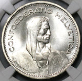 1952 NGC MS 65 Switzerland 5 Francs William Tell Swiss Key 155k Silver Coin (18041902D)