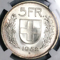 1952 NGC MS 65 Switzerland 5 Francs William Tell Swiss Key 155k Silver Coin (18041902D)