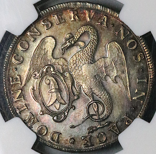 1740 NGC MS 63 Basel 1/4 Thaler Dragon City View Swiss Canton Silver Coin (23050302D)