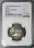 1740 NGC MS 63 Basel 1/4 Thaler Dragon City View Swiss Canton Silver Coin (23050302D)