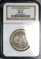 1795 NGC MS 62 Geneva 6 Florins 1/2 Thaler Swiss Canton Silver Coin (25051103C)