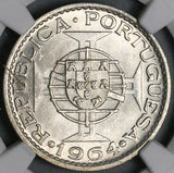 1964 NGC MS 65 Timor 10 Escudos Portugal Colony Gem Silver Coin (23101503C)