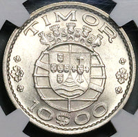 1964 NGC MS 65 Timor 10 Escudos Portugal Colony Gem Silver Coin (23101503C)