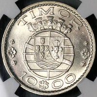 1964 NGC MS 65 Timor 10 Escudos Portugal Colony Gem Silver Coin (23101503C)