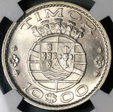 1964 NGC MS 65 Timor 10 Escudos Portugal Colony Gem Silver Coin (23101503C)