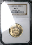 1958 NGC MS 65 Timor 1 Escudo Portugal Colony Gem Asia Coin (25051101C)