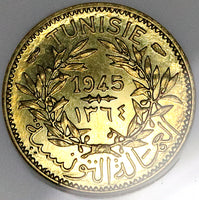 1945 NGC MS 65 Tunisia 50 Centimes Essai Piefort France Paris PL Coin (25050702C)