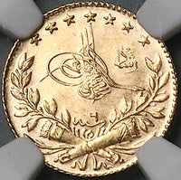 1914 NGC MS 64 Turkey Gold 25 Kurush 1327/6 Ottoman Empire 73k Coin POP 1/0 (24102801D)