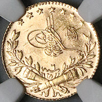 1914 NGC MS 64 Turkey Gold 25 Kurush 1327/6 Ottoman Empire 73k Coin POP 1/0 (24102801D)