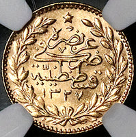 1914 NGC MS 64 Turkey Gold 25 Kurush 1327/6 Ottoman Empire 73k Coin POP 1/0 (24102801D)