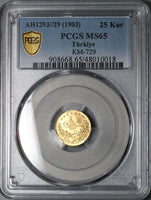 1903 PCGS MS 65 Turkey Gold 25 Kurush 1293/29 Ottoman Empire Coin POP 1/0 (23120801D)