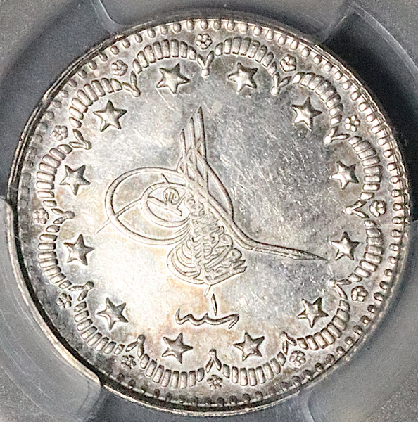 1918 PCGS AU 58 Turkey 5 Kurush Muhammad VI 1336//1 Silver 10k Coin (23052401C)