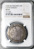 1635 NGC AU 53 Charles I 1/2 Crown Great Britain England Silver Coin POP 1/0 (25050501D