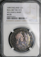 1690 NGC VF 25 William Mary 1/2 Crown Great Britain RARE Silver Coin POP 2/1 (24112803C)