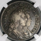 1691 NGC VF 20 William Mary 1/2 Crown Great Britain England Scarce Sterling Silver Coin (26010501C)