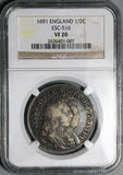 1691 NGC VF 20 William Mary 1/2 Crown Great Britain England Scarce Sterling Silver Coin (26010501C)