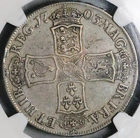 1703 NGC VF 35 Anne Vigo 1/2 Crown WINGS Great Britain England Spanish Treasure Silver Coin (24053101C)