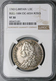 1743 NGC VF 30 George II 1/2 Crown Britain GEORGIUS Rare Silver Coin (23102201D)