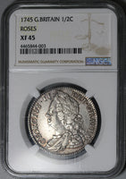 1745 NGC XF 45 1/2 Crown Roses Not Lima Great Britain Sterling Silver Coin POP 1/4 (25073001C)