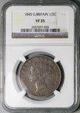 1845 NGC VF 35 Victoria 1/2 Crown Great Britain Sterling Silver Coin (26042403C)
