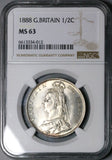 1888 NGC MS 63 Victoria 1/2 Crown Great Britain Jubilee Head Silver Coin (24082202C)