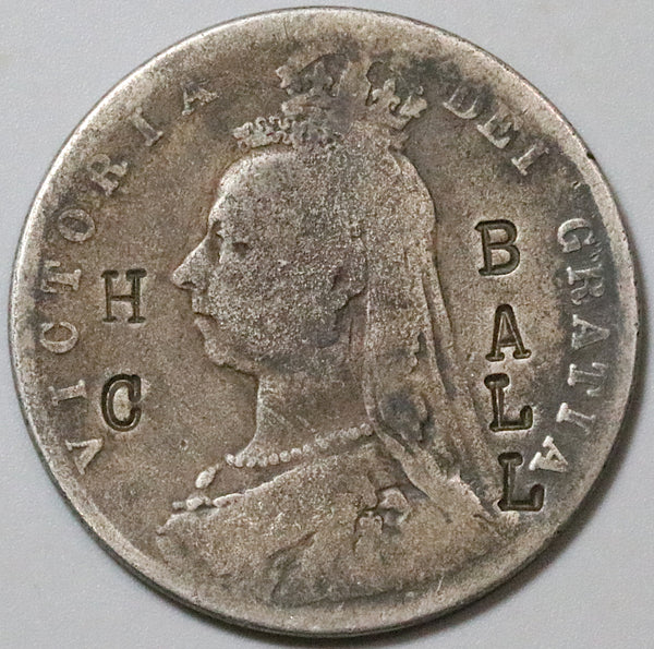 1889 Victoria 1/2 Crown HC Ball Countermark Great Britain Silver Coin (23100701R)
