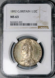1892 NGC MS 63 Victoria 1/2 Crown Great Britain Scarce Jubilee Head Sterling Silver Coin (26032202C)