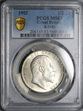 1902 PCGS MS 63 Edward VII 1/2 Crown Great Britain PQ Silver Coin (26021602C)