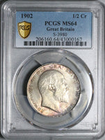 1902 PCGS MS 64 Edward VII 1/2 Crown Great Britain Sterling Silver Coin (25053103C)