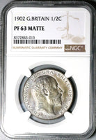 1902 NGC PF 63 Edward VII 1/2 Crown Great Britain Proof Matt Silver Coin (25070202C)