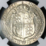 1910 NGC AU 58 Edward VII 1/2 Crown Great Britain Scarce Silver Coin (25090701D)