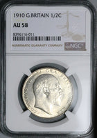 1910 NGC AU 58 Edward VII 1/2 Crown Great Britain Scarce Silver Coin (25090701D)