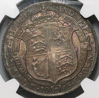 1915 NGC MS 64 1/2 Crown George V Great Britain Sterling Silver Coin (24050103C)